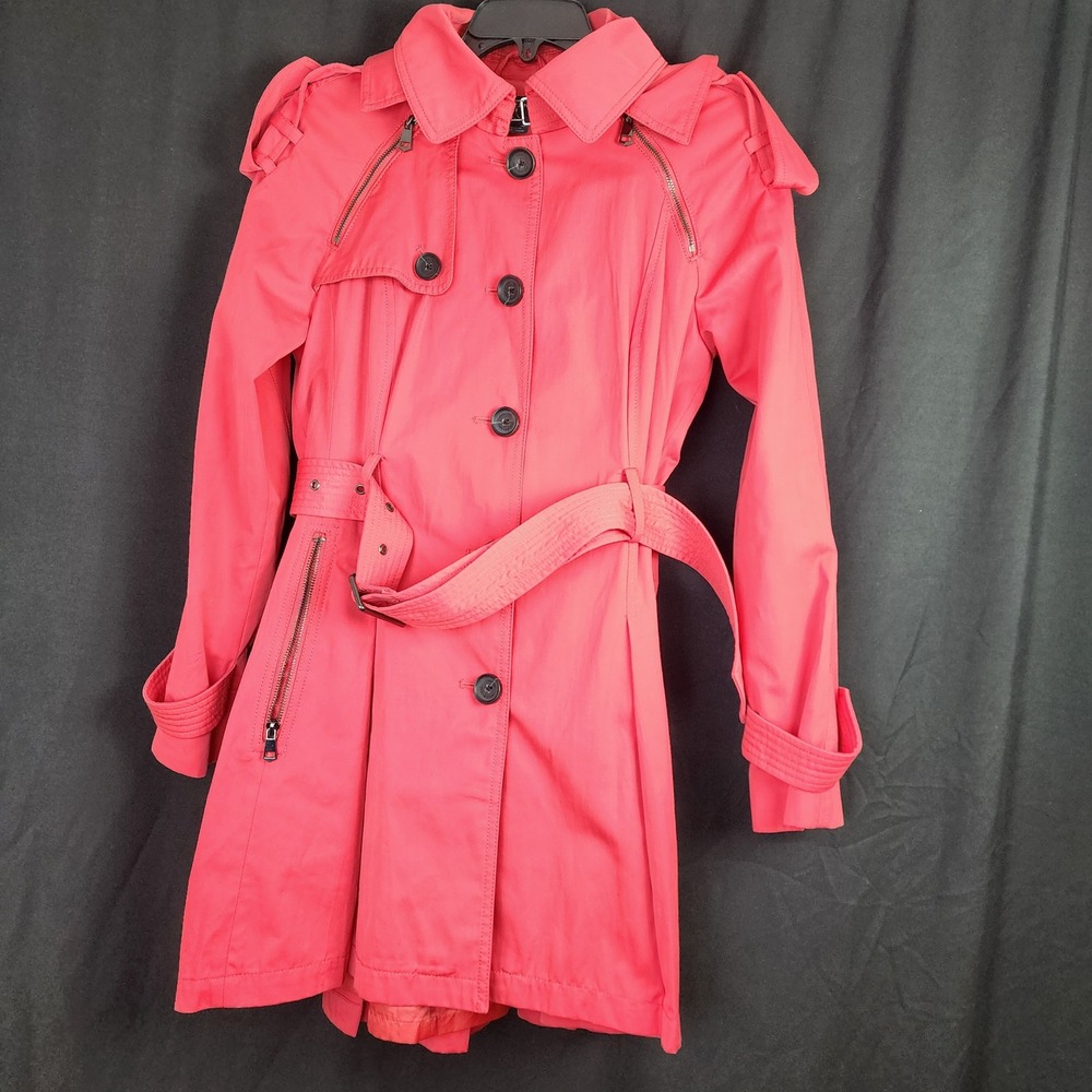 French Connection‎ Pink Hooded Trench Coat Belted Double Breasted Women's Size S
